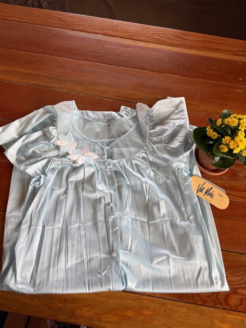 Val Moda Vintage Light Blue Floral-Accent Women's Nightgown